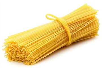A bunch of yellow spaghetti tied with a rubber band.