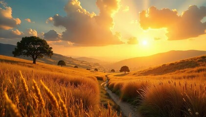 Intense summer heat shimmers over a sun-baked landscape, conveying the feeling of a long, still, summer day ,  background,  calm