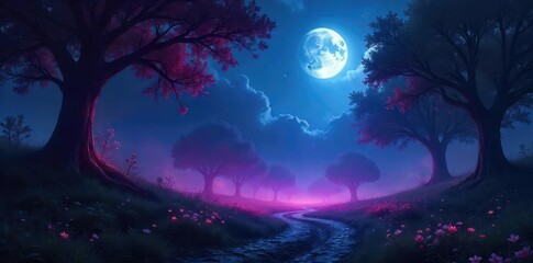 Ethereal glow illuminates the midnight hour, casting a magical, otherworldly light on a dark, mysterious scene  Perfect for fantasy, mystery, or magical themes ,  nighttime,  bright,  beauty