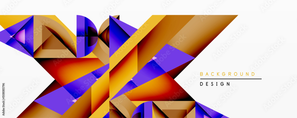 Aufkleber Abstract geometric design features vibrant triangles, overlapping shapes. Warm colors dominategold, purple, redcreating dynamic visual texture. Modern, stylish background element.