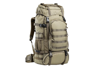  Hiking backpack with multiple compartments isolated on transparent background.