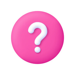 Question mark sign in pink circle button. FAQ, support, help concept. 3d vector icon. Cartoon minimal style.