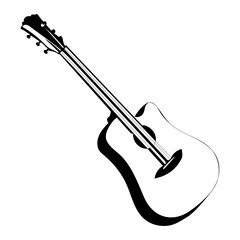 Minimalist Black Acoustic Guitar Line Art Illustration on White Background
