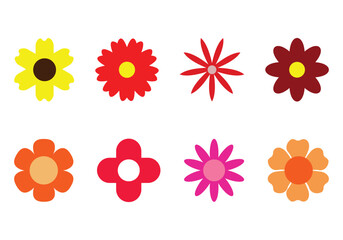 Chamomile collection. Daisy flower set collection. Collection of spring colorful flower elements vector. Summer chamomile flower for decor, sticker, clipart, print. Groovy daisy flower