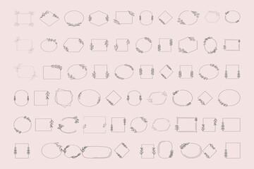 Elegant Geometric Floral Frame Clipart Bundle with Circle Square Rectangle Diamond Oval and Hexagon Shapes Perfect for Invitations Logos Wedding Cards and Branding Designs