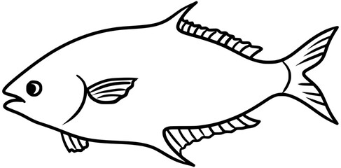 Florida Pompano Fish Vector Outline Line Art Drawing