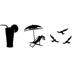 Summer Beach Vacation Vector – Juice, Lounge Chair, Umbrella, Seagulls