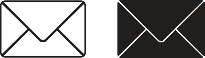 Envelope icon, email icon in black and white.