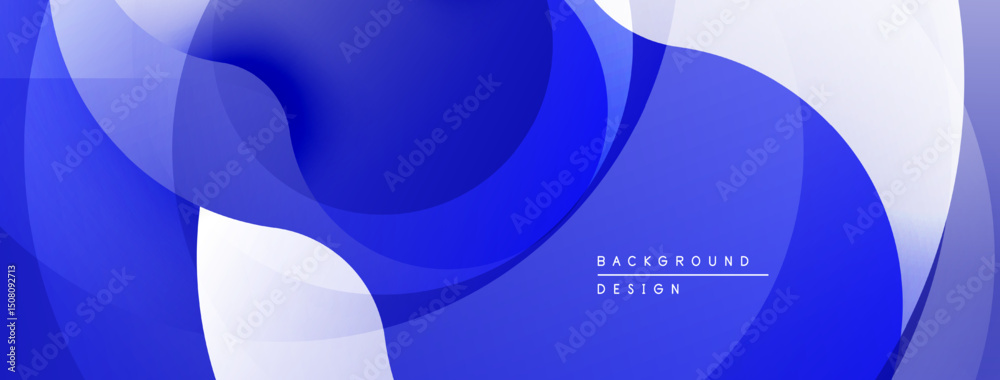 Poster Abstract fluid shapes, blue white gradients. Modern design, dynamic composition, smooth transitions. Minimalist background texture.