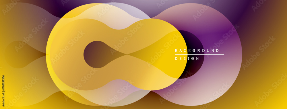 Poster abstract fluid shapes, vibrant gradients. yellow, purple hues create modern design. smooth transitio