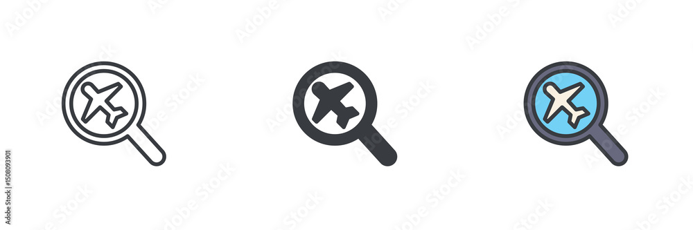 Poster flight search different style icon set