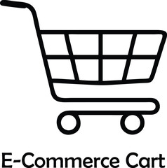 Bold vector shopping cart icon for e-commerce, ideal for digital marketplaces, online store visuals, checkout interfaces, and retail or shopping UI icon collections in line art style

