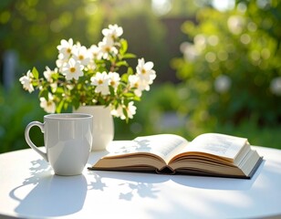 テーブルの上の本とコーヒー