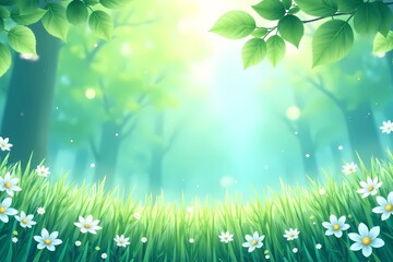 Dreamy Spring Nature Background with Falling Petals and Sunlight
