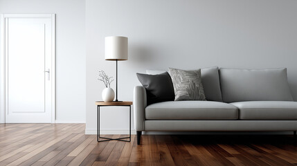 Close-up of living room with dark wooden floor