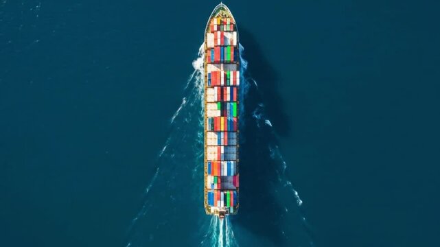 Large cargo ship sailing on ocean