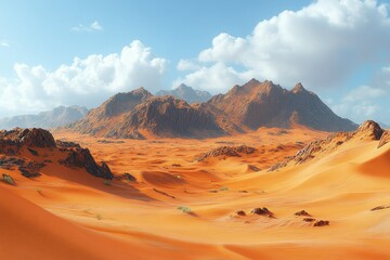 Fototapeta premium Desert landscape, mountains, dunes, sunny sky, travel