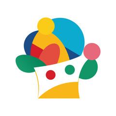 Abstract colorful illustration featuring geometric shapes in vibrant primary and secondary color palette