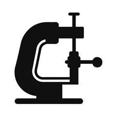 Simple black illustration of a metal c clamp tool used for holding objects steadfast