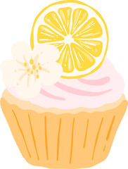 Lemon Cupcake Illustration with Flower Accent