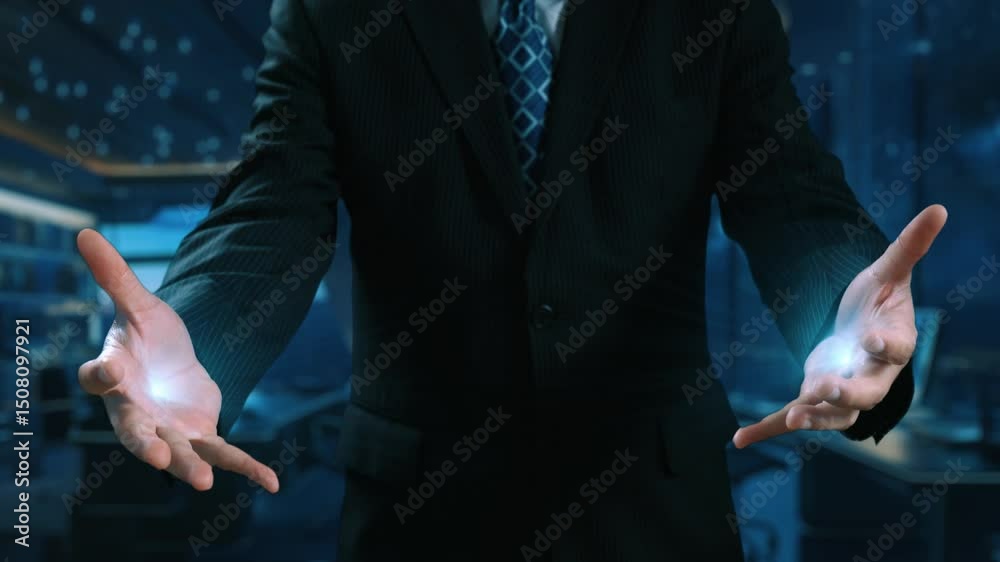 Poster human interact with ai artificial intelligence brain processor in concept of ai artificial intellige