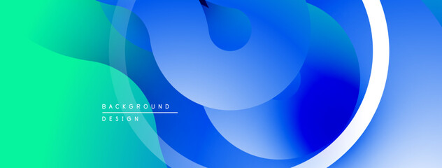 Abstract fluid shapes, vibrant blue, green gradients. Modern design, smooth transitions, dynamic composition. Minimalist aesthetic.