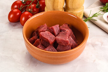 Raw beef cubes for cooking