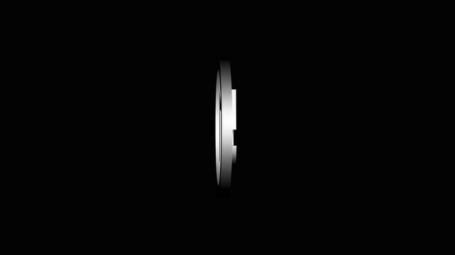 Abstract 3d animation featuring a silver circle and the letter c against black background