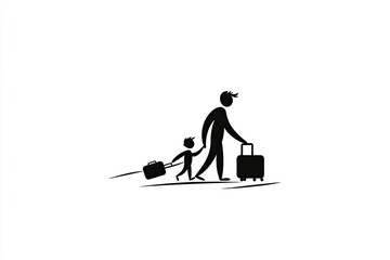 Family traveling with luggage.