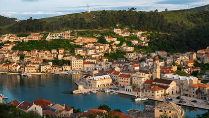 Pučišća on the island of Brač. Stone city-panorama