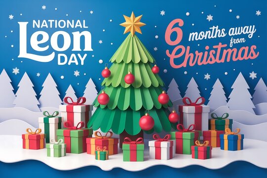 A christmas themed image with a tree, gifts, and a reminder that it is six months away - Powered by Adobe