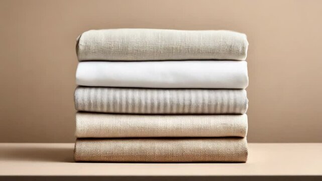 Soft neutral beige fabric stack with cozy texture and warm tones