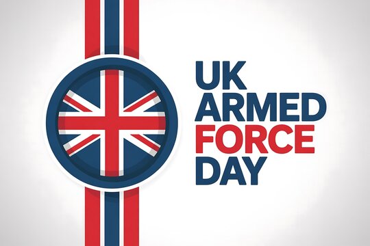 Uk armed forces day graphic with union jack flag and red white and blue stripes design