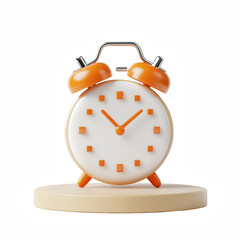 A stylish orange alarm clock on a wooden base, perfect for modern home decor.