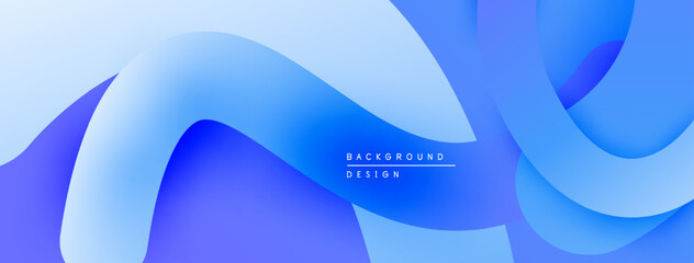Abstract fluid shapes, blue gradients create dynamic background. Smooth curves suggest movement, modern design aesthetic.