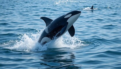 orca jumping out of sea water	