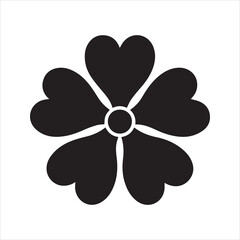 Heart Petal Flower Silhouette Icon – Black Minimalist Floral Vector with Five Petals