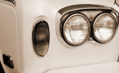 Classic Vintage Car Headlights Close Up Sepia Toned Front View Horizontal Composition