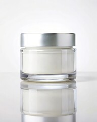 Elegant Glass Jar with Silver Lid Perfect for Luxury Skincare or Cosmetic Product Packaging Mockup