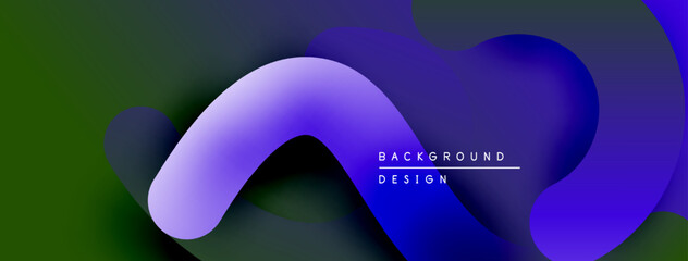 Abstract fluid shapes, vibrant colors, modern design. Gradient blends create dynamic visual experience. Background elements suggest depth.