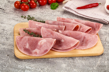 Sliced pork ham sausages slices