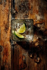 Fresh Lime Drink on Wood Surface