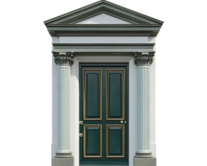  Green door with columns isolated on a transparent background