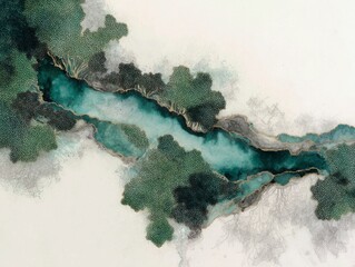 Serene River Watercolor Artwork