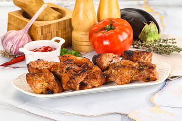 Grilled pork neck meat shashlik