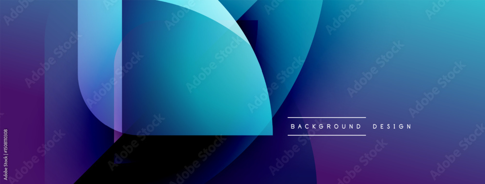 Poster Abstract blue gradients overlap, creating dynamic visual effect. Modern design elements suggest technology, innovation. Minimal text present.