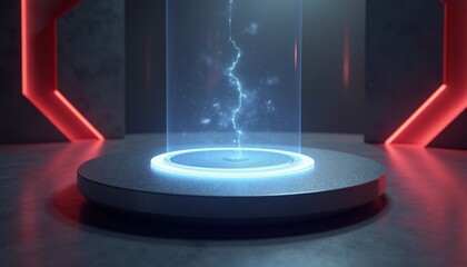 Red light round podium on black background for mock up, red, light, round, podium, black, background, mock up, stage