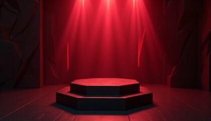 Red light round podium on black background for mock up, red, light, round, podium, black, background, mock up, stage