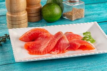Delicous sliced salmon fillet  ready to eat