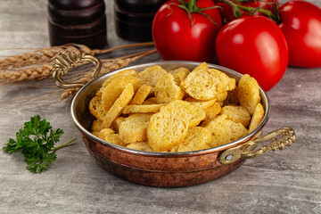 Crunchy croutons heap - roasted bread